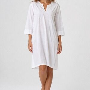 Hanro of Switzerland White Mercerized Cotton Embroidered Nightshirt Gown Large
